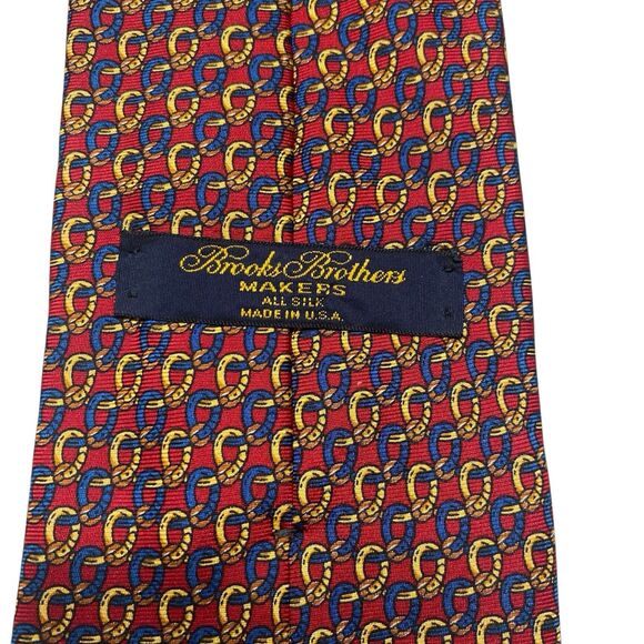 Brooks Brothers Makers Tie Men's Necktie Silk Chain Red Blue Yellow - Picture 4 of 6